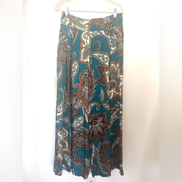 FARM Rio Teal & Brown Paisley Wide-Leg Palazzo Pants - Picture 8 of 12